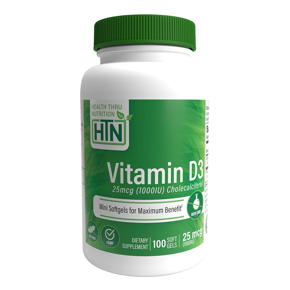 Health Thru Nutrition Vitamin D3 1000IU 25mcg Cholecalciferol Mini Softgels for Immune, 100 Ea